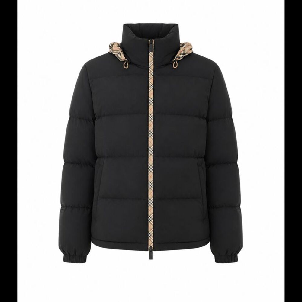 Burberry Men Snowdon Down Jacket With Checkerboard Ribbon